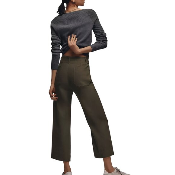 Anthropologie Maeve The Colette Magic Fabric Cropped Wide Leg Pant Fern Size 31 - Picture 4 of 11